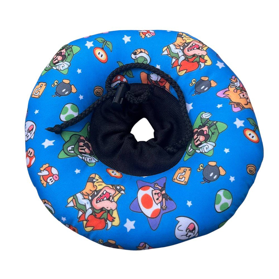 Dona Para Mascotas Color Celeste con Diseño de Mario Bross Talla XS 4