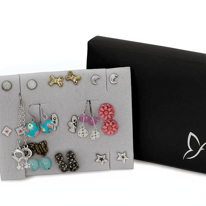 Set de Aretes Fantasy Love Garden Multicolor x12 Diseño Floral y Brillante 1