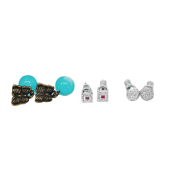 Set de Aretes Fantasy Love Garden Multicolor x12 Diseño Floral y Brillante 5