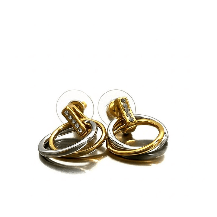 Aretes Abstractos Bicolor Dorado y Plateado Elegancia Moderna 2