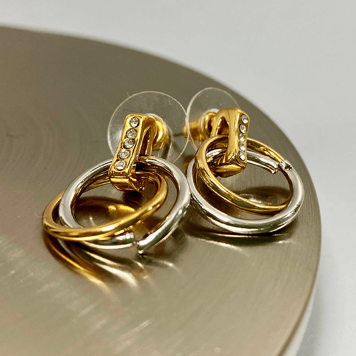 Aretes Abstractos Bicolor Dorado y Plateado Elegancia Moderna 6