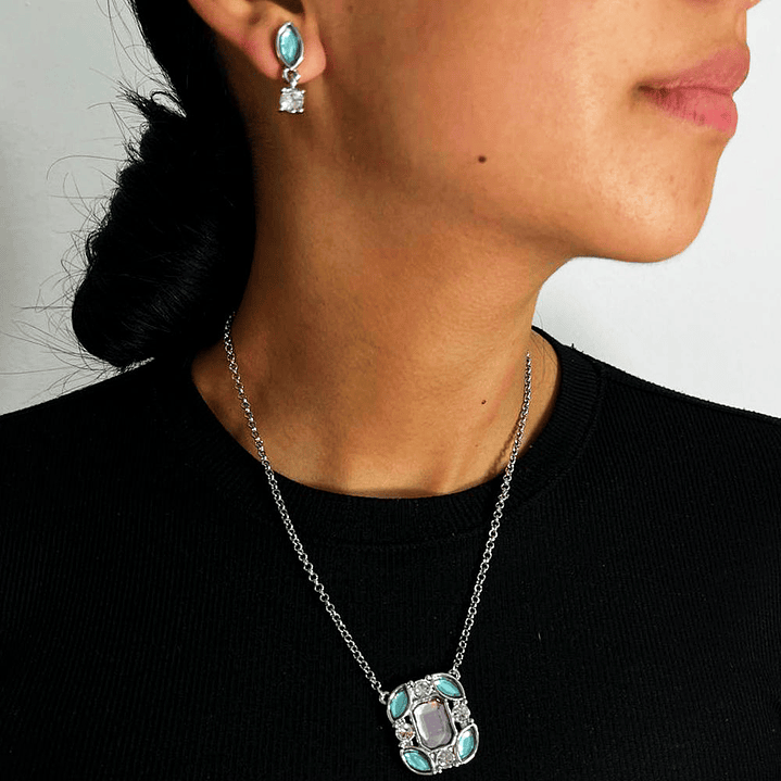 Collar y Aretes Abstractos Encanto Clásico Multicolor Set de Joyería Elegante 2