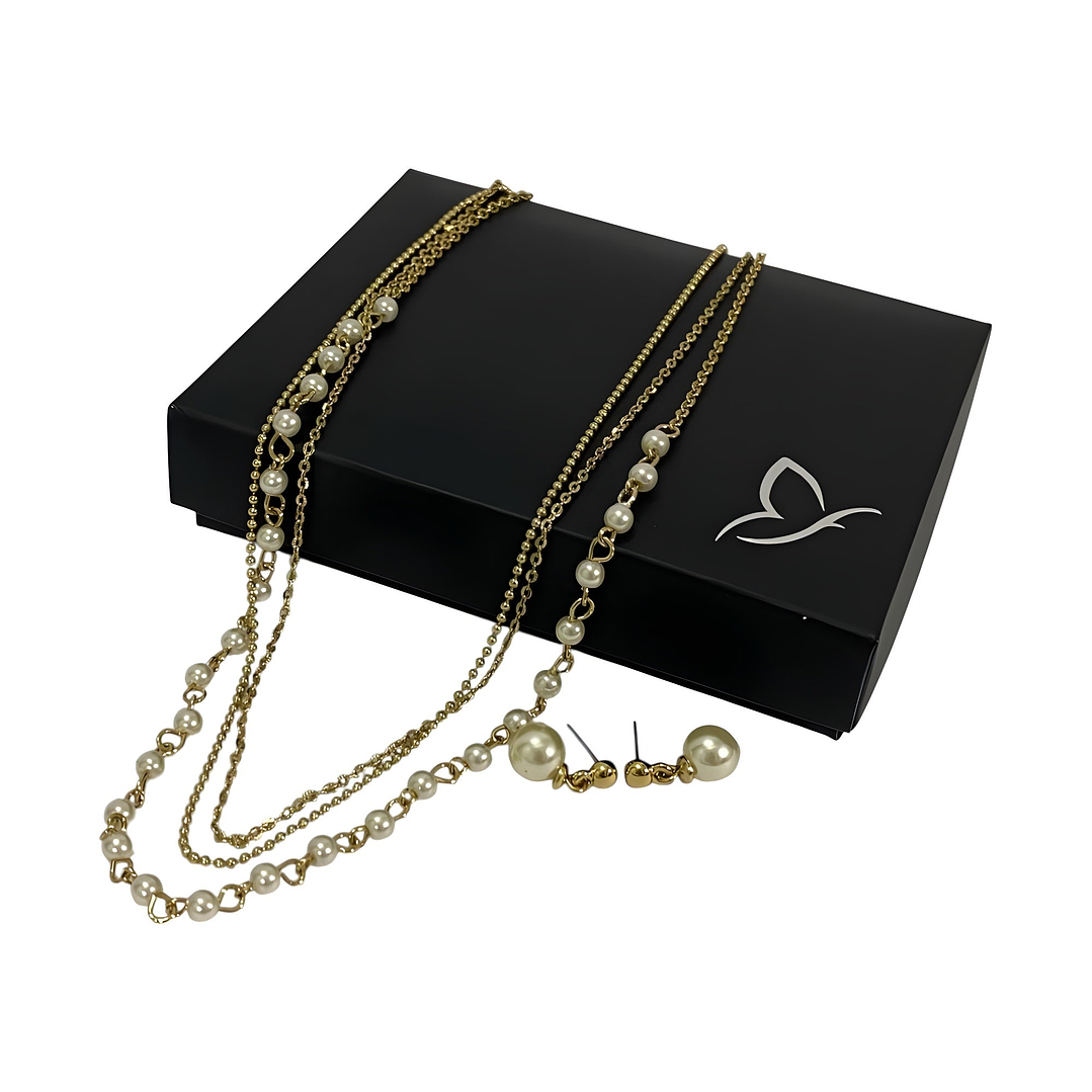 Set 3 en 1 Collar y Aretes Perla Eternas Diseño Dorado Versátil 2