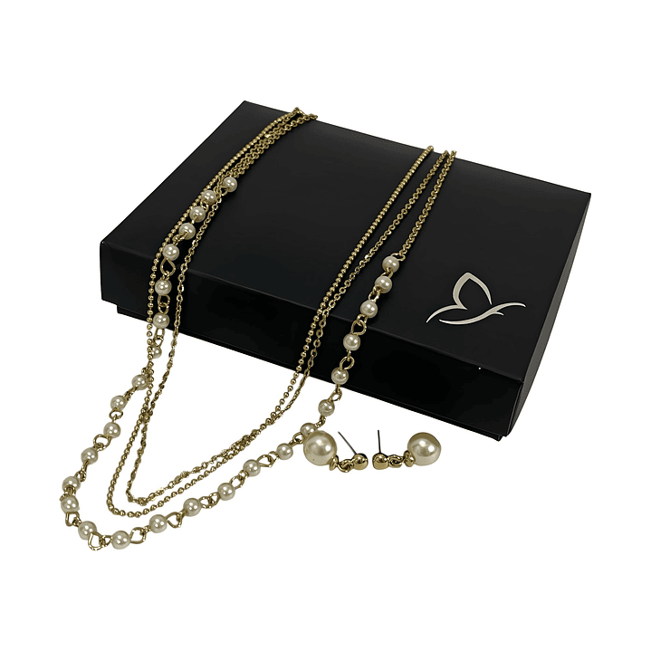 Set 3 en 1 Collar y Aretes Perla Eternas Diseño Dorado Versátil 2