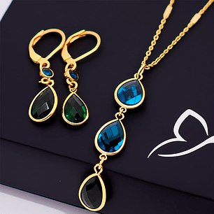 Set Collar y Aretes Abstractos Reina Esmeralda Joyería Elegante en Verde