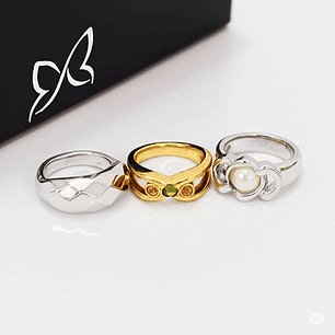 Set x3 Anillos Abstractos Trio Chic Diseño Multicolor y Moderno