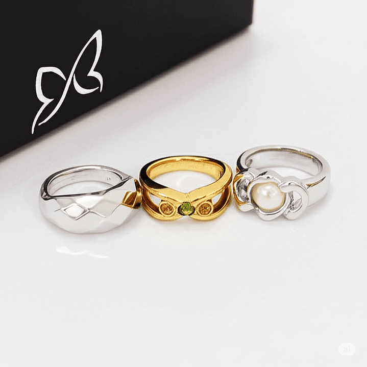 Set x3 Anillos Abstractos Trio Chic Diseño Multicolor y Moderno 1