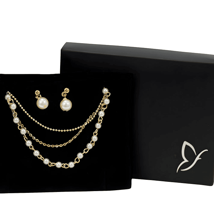 Set 3 en 1 Collar y Aretes Perla Eternas Diseño Dorado Versátil 5