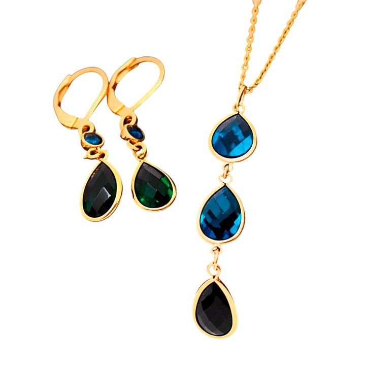 Set Collar y Aretes Abstractos Reina Esmeralda Joyería Elegante en Verde 4