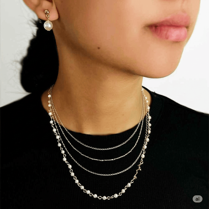 Set 3 en 1 Collar y Aretes Perla Eternas Diseño Dorado Versátil 6