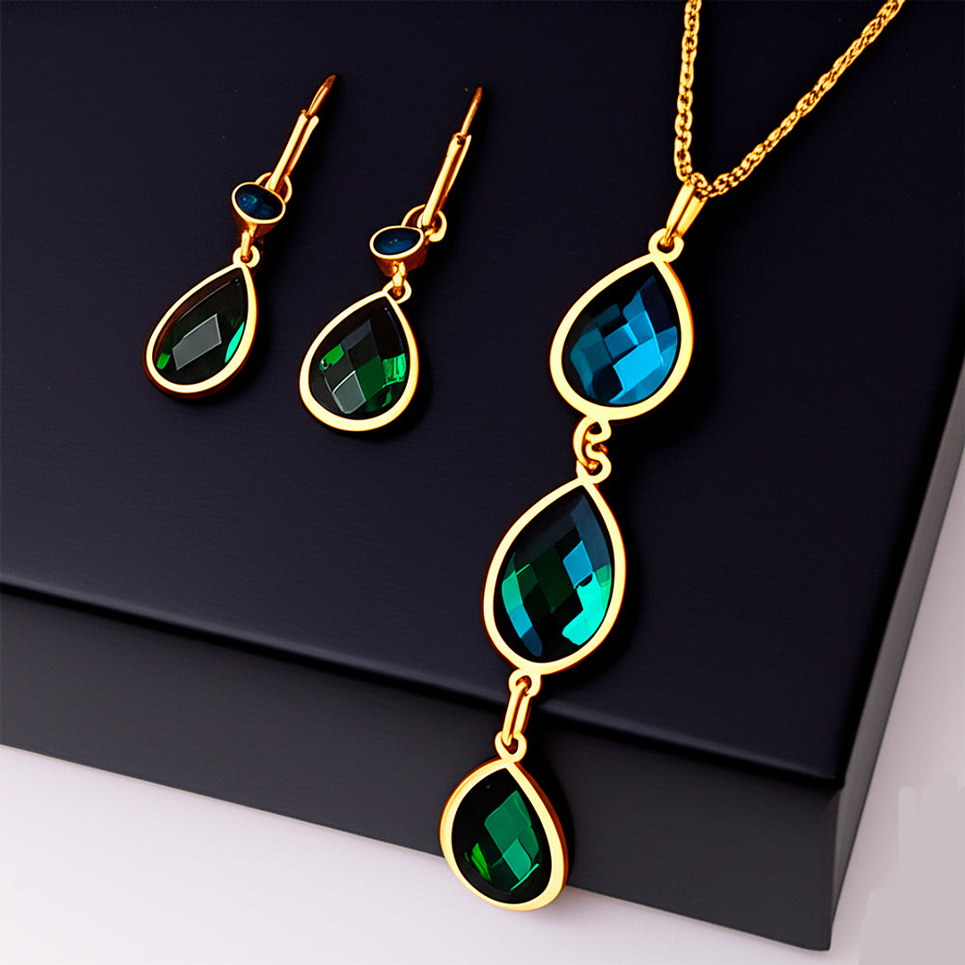 Set Collar y Aretes Abstractos Reina Esmeralda Joyería Elegante en Verde 6