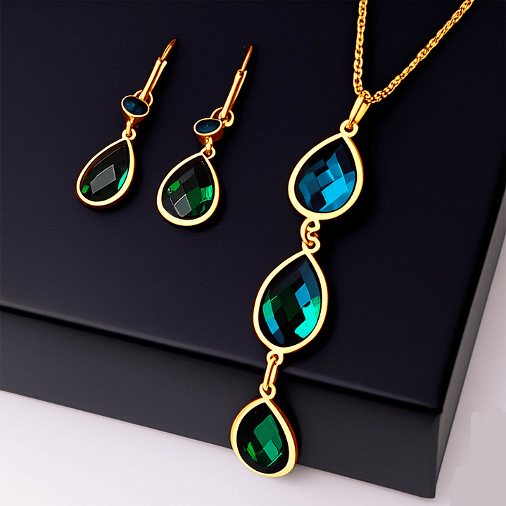 Set Collar y Aretes Abstractos Reina Esmeralda Joyería Elegante en Verde 6