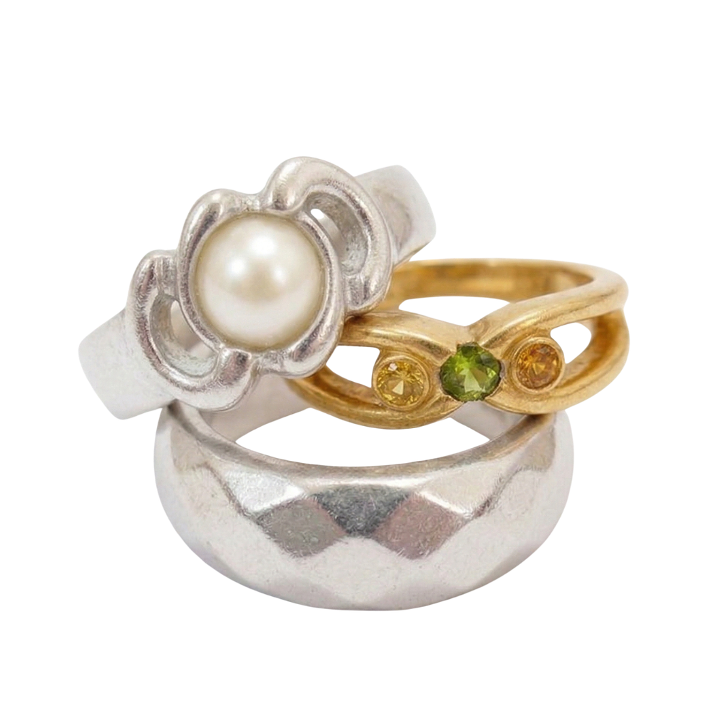 Set x3 Anillos Abstractos Trio Chic Diseño Multicolor y Moderno 3