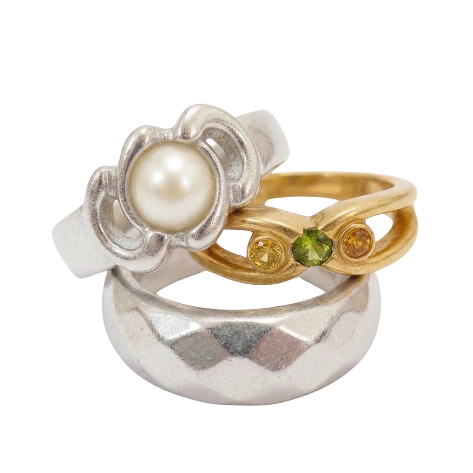 Set x3 Anillos Abstractos Trio Chic Diseño Multicolor y Moderno 3