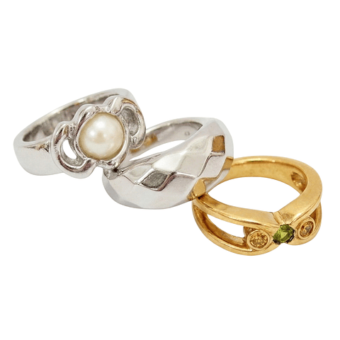 Set x3 Anillos Abstractos Trio Chic Diseño Multicolor y Moderno