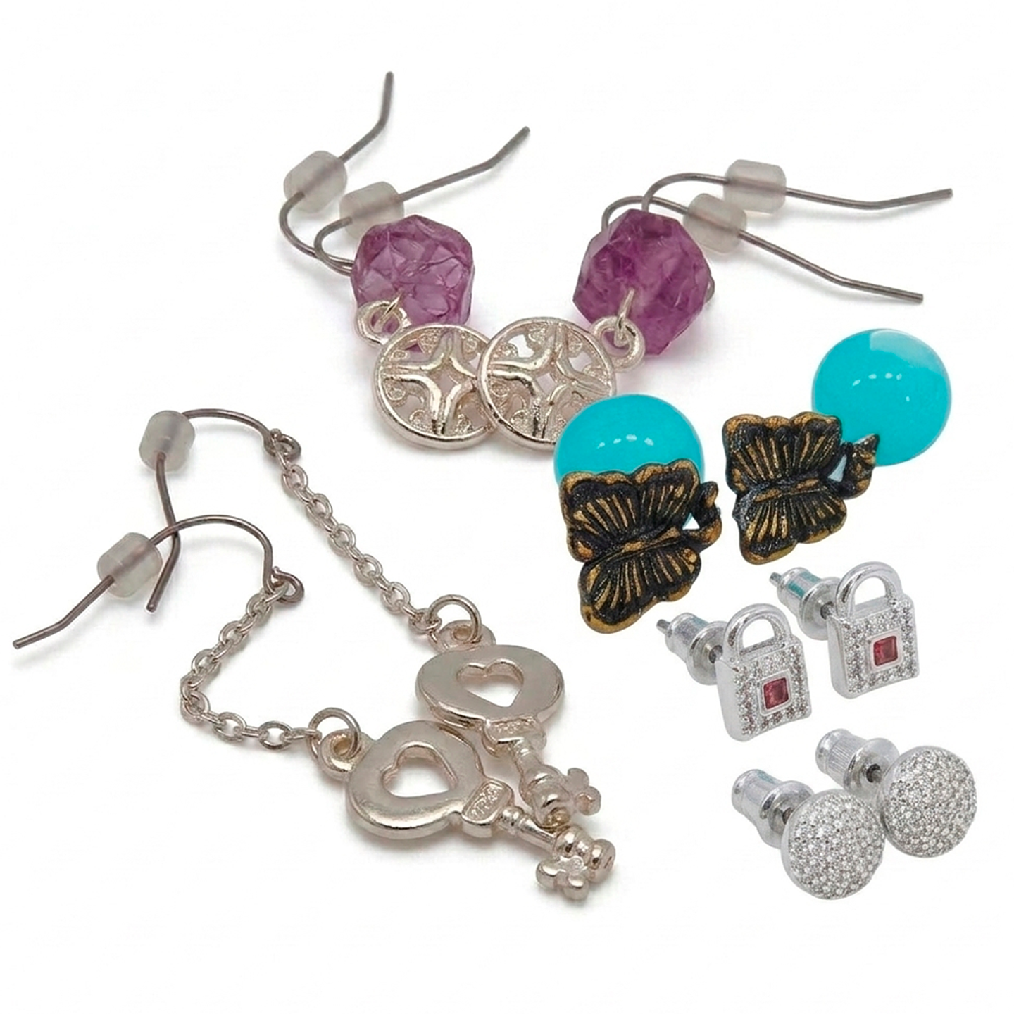 Set de Aretes Fantasy Love Garden Multicolor x12 Diseño Floral y Brillante 2