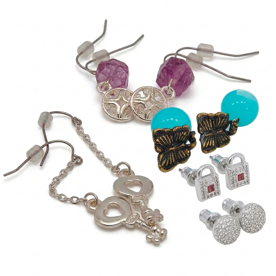 Set de Aretes Fantasy Love Garden Multicolor x12 Diseño Floral y Brillante 2