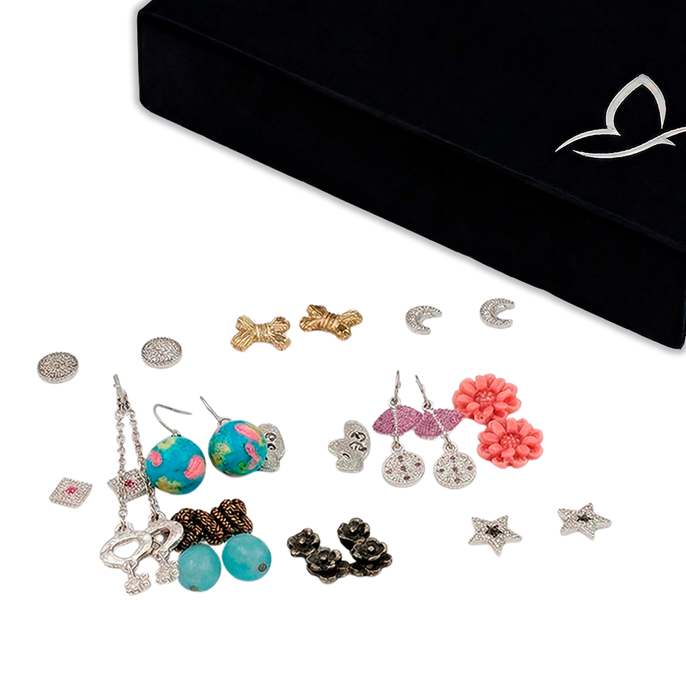 Set de Aretes Fantasy Love Garden Multicolor x12 Diseño Floral y Brillante 1