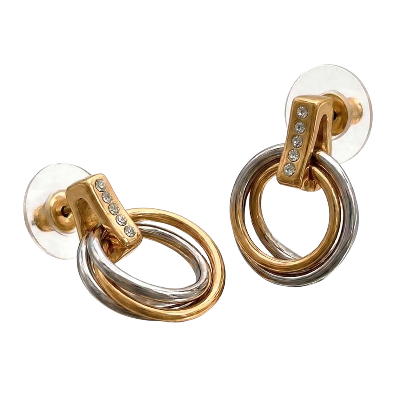 Aretes Abstractos Bicolor Dorado y Plateado Elegancia Moderna 3