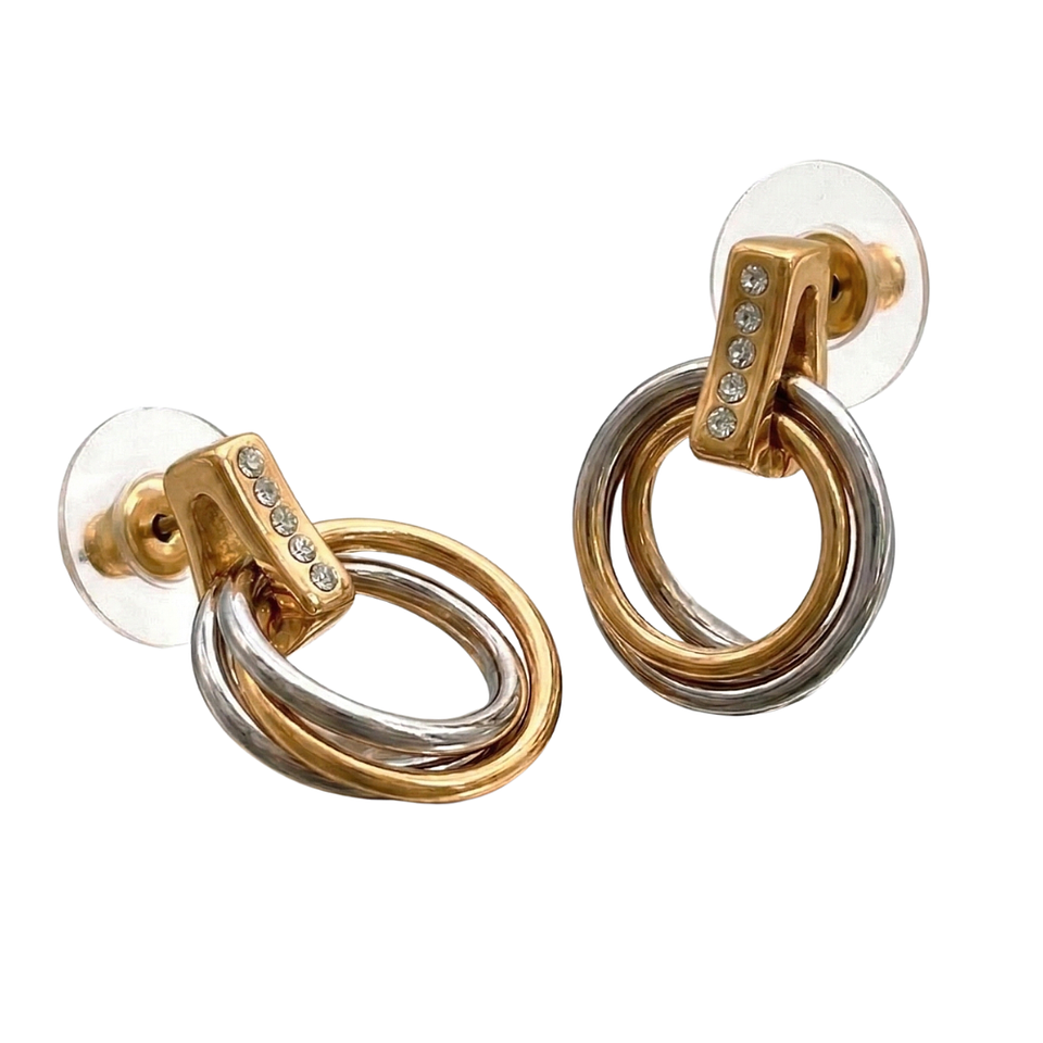 Aretes Abstractos Bicolor Dorado y Plateado Elegancia Moderna 3