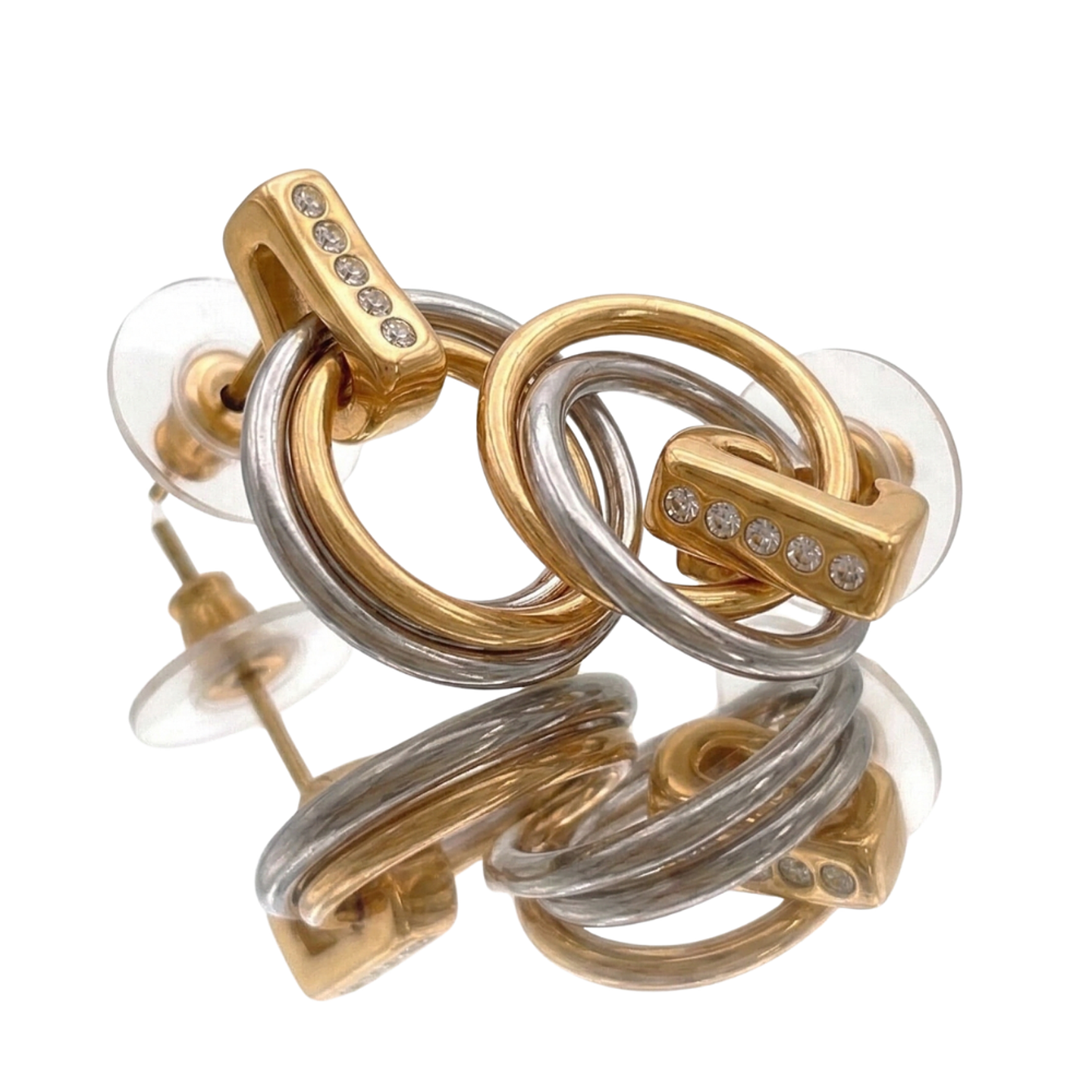 Aretes Abstractos Bicolor Dorado y Plateado Elegancia Moderna 4