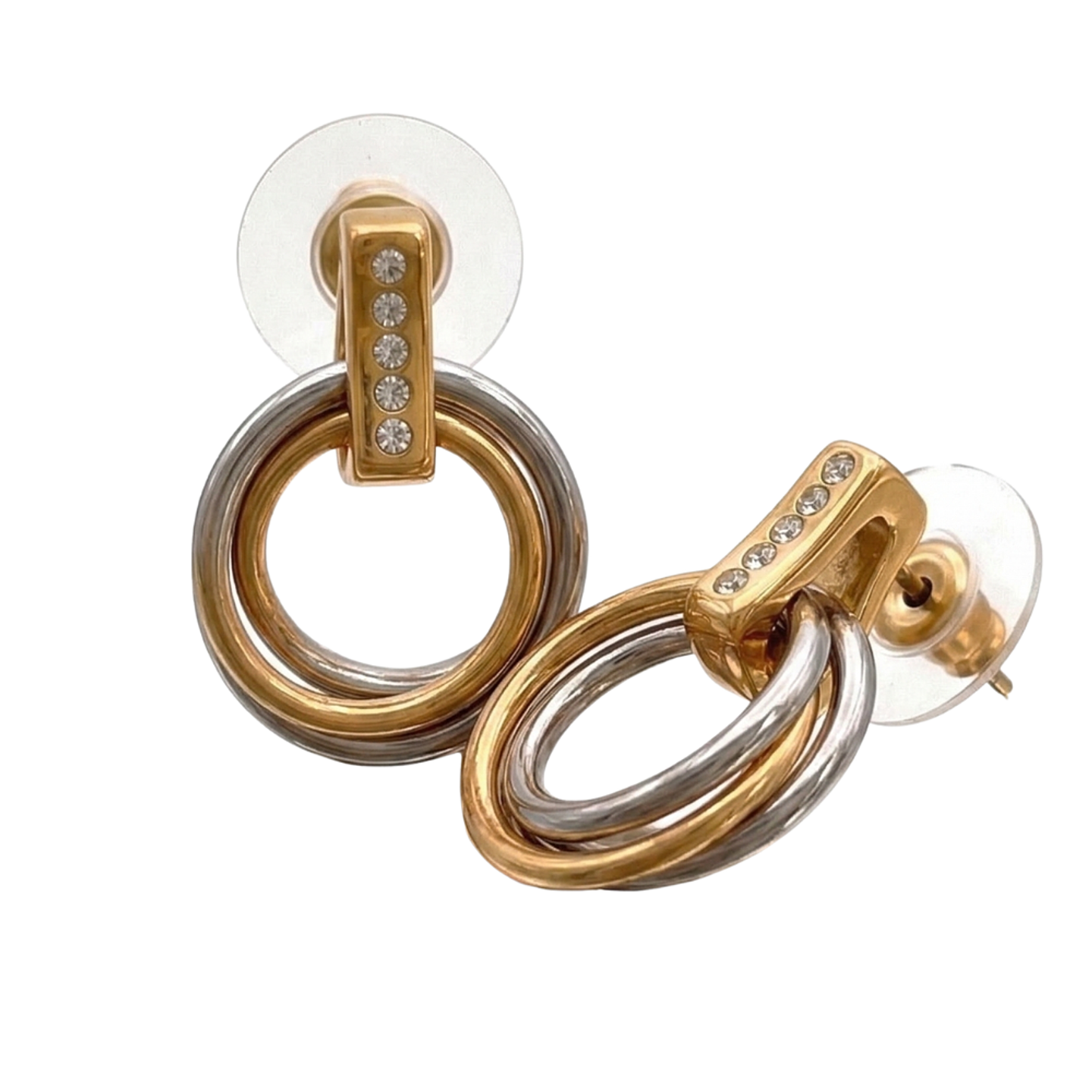 Aretes Abstractos Bicolor Dorado y Plateado Elegancia Moderna 2