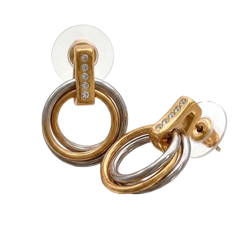 Aretes Abstractos Bicolor Dorado y Plateado Elegancia Moderna 2