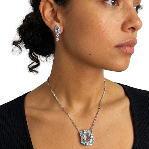 Collar y Aretes Abstractos Encanto Clásico Multicolor Set de Joyería Elegante