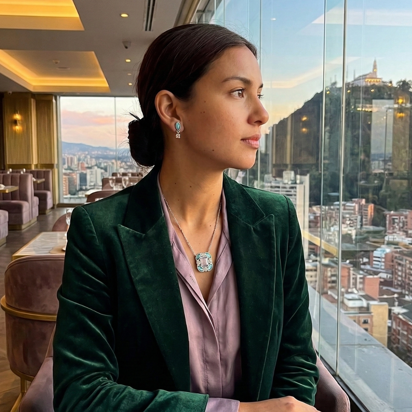 Collar y Aretes Abstractos Encanto Clásico Multicolor Set de Joyería Elegante 7