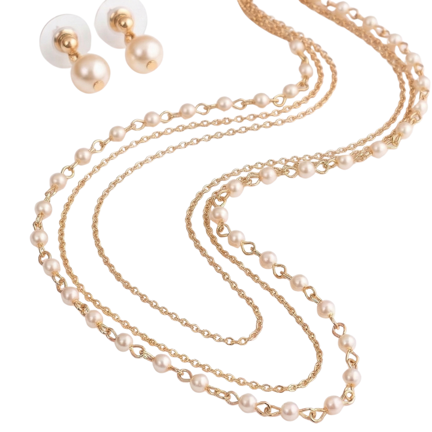 Set 3 en 1 Collar y Aretes Perla Eternas Diseño Dorado Versátil 3