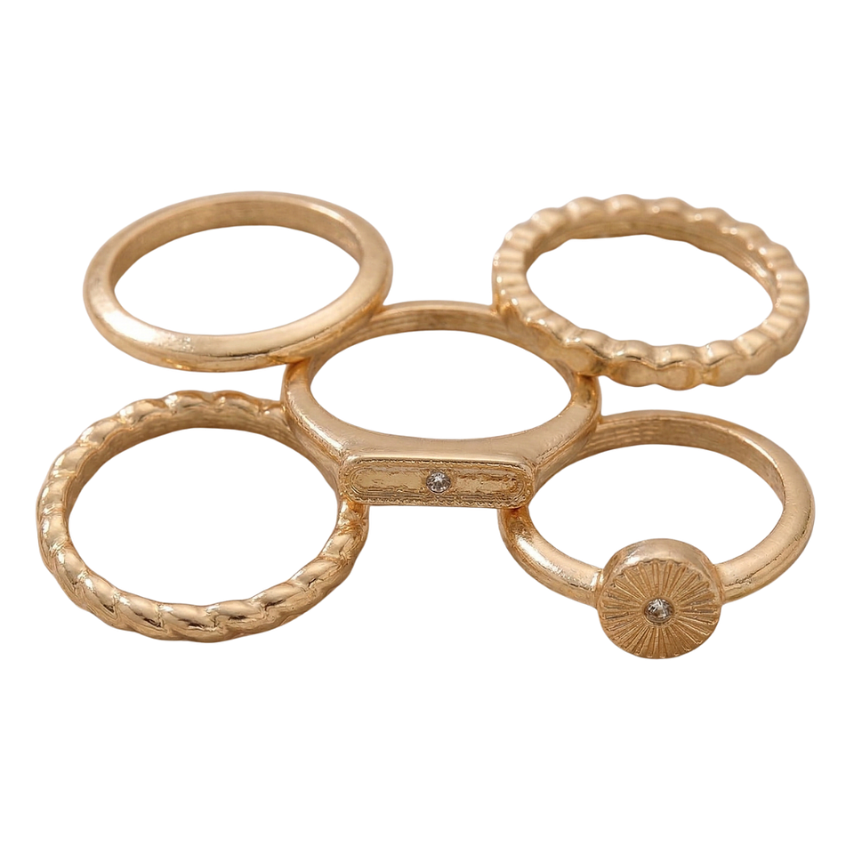 Set x5 Anillos Diseño Abstracto Style Color Dorados 3