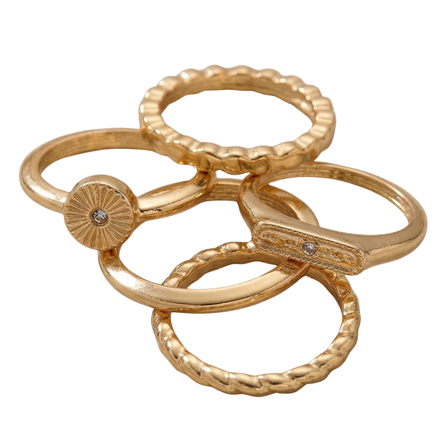 Set x5 Anillos Diseño Abstracto Style Color Dorados 5