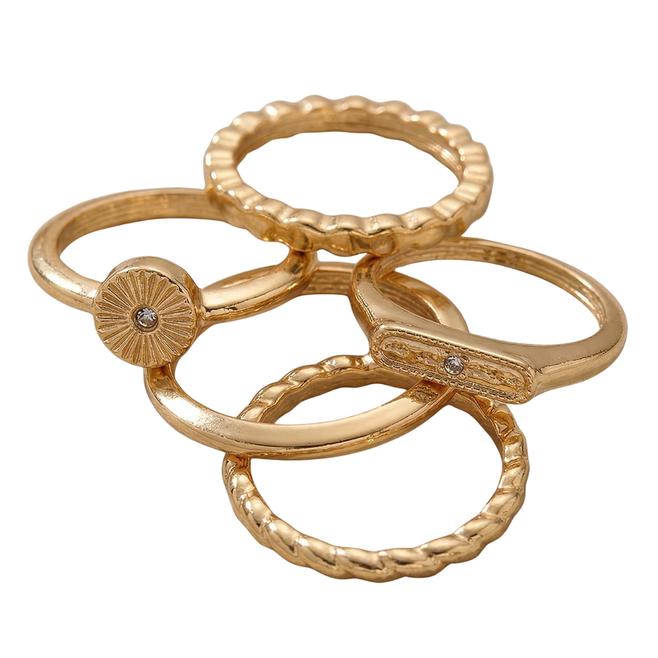 Set x5 Anillos Diseño Abstracto Style Color Dorados 5