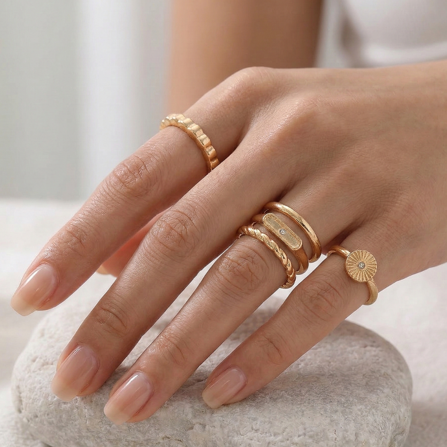 Set x5 Anillos Diseño Abstracto Style Color Dorados 6