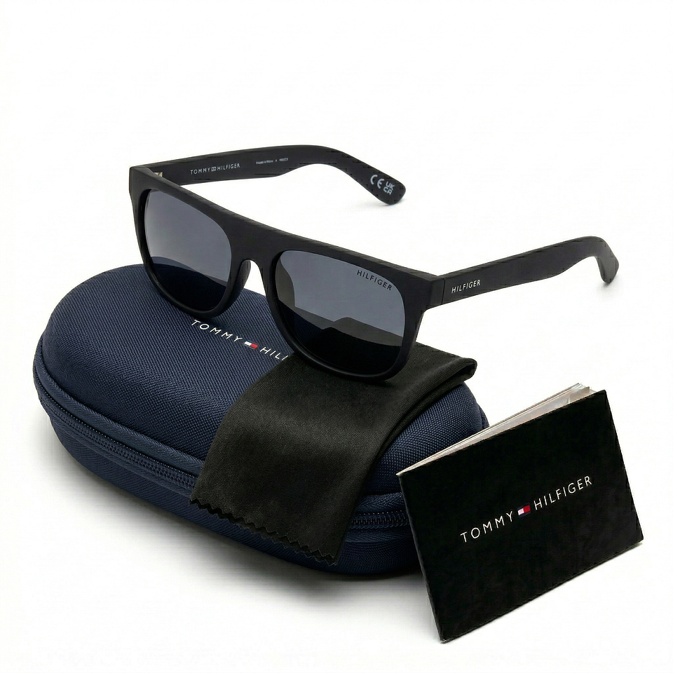 Gafas de Sol Tommy Hilfiger X62073 Outlook Negro Marco Lentes Gris Oscuro Clásico 52mm 1