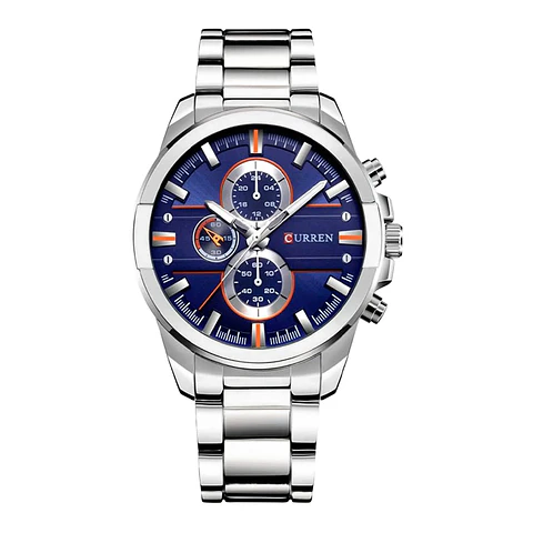 Reloj Analogo Curren KREB491903 8274 para Hombre en Acero Color Plateado y Azul