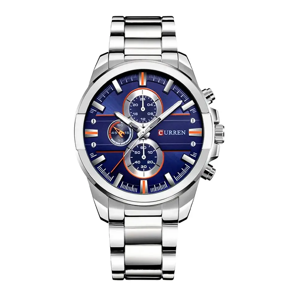 Reloj Analogo Curren KREB491903 8274 para Hombre en Acero Color Plateado y Azul 1