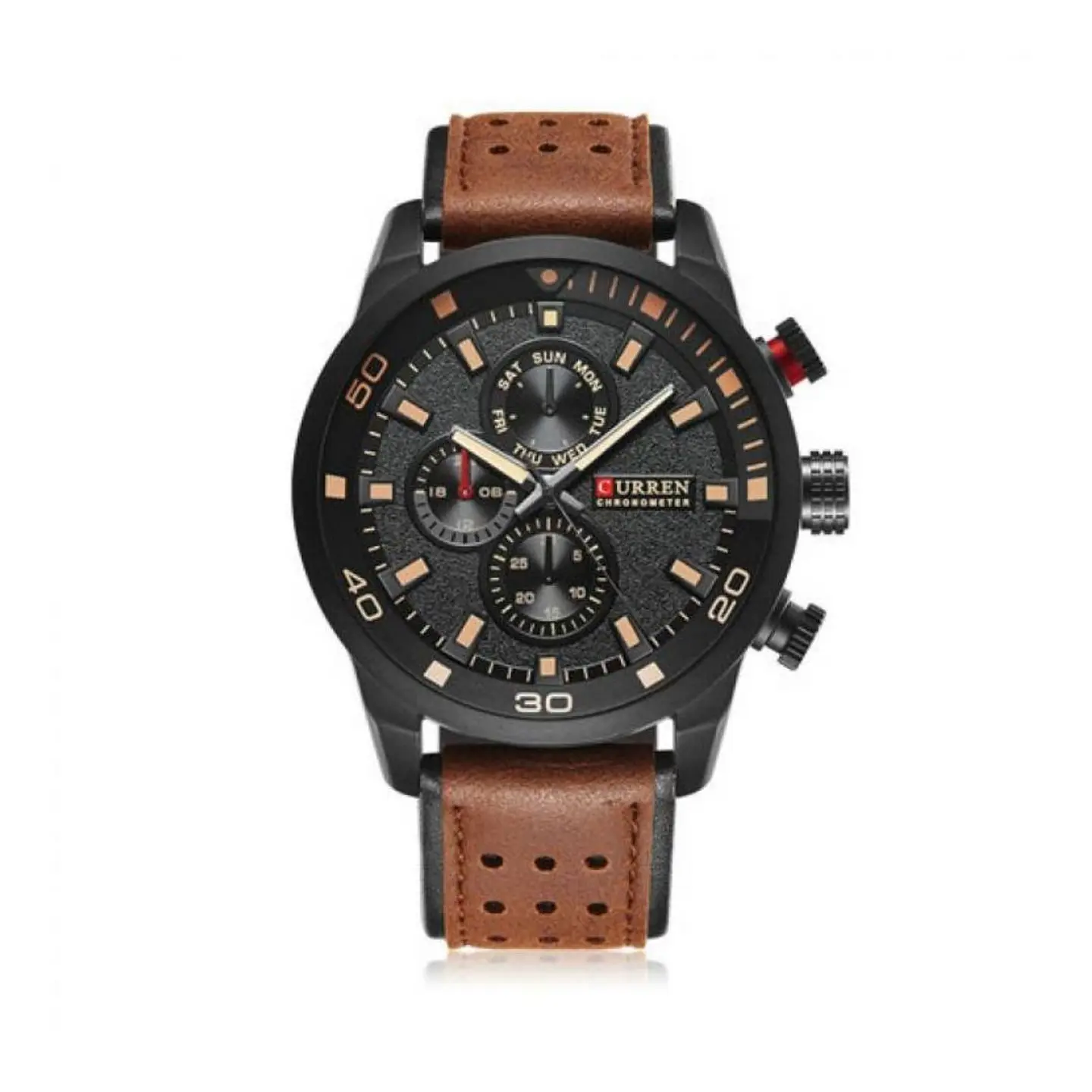 Reloj Analogo Curren KREB110128 para Hombre en Cuero Color Café - Negro 1