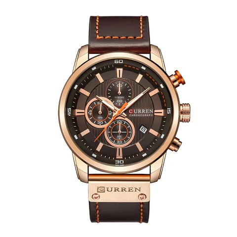 Reloj Analogo Curren KREB942001 para Hombre en Cuero Color Marrón - Dorado