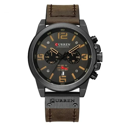 Reloj Analogo Curren KREC080102 para Hombre en Cuero Color Marrón - Negro
