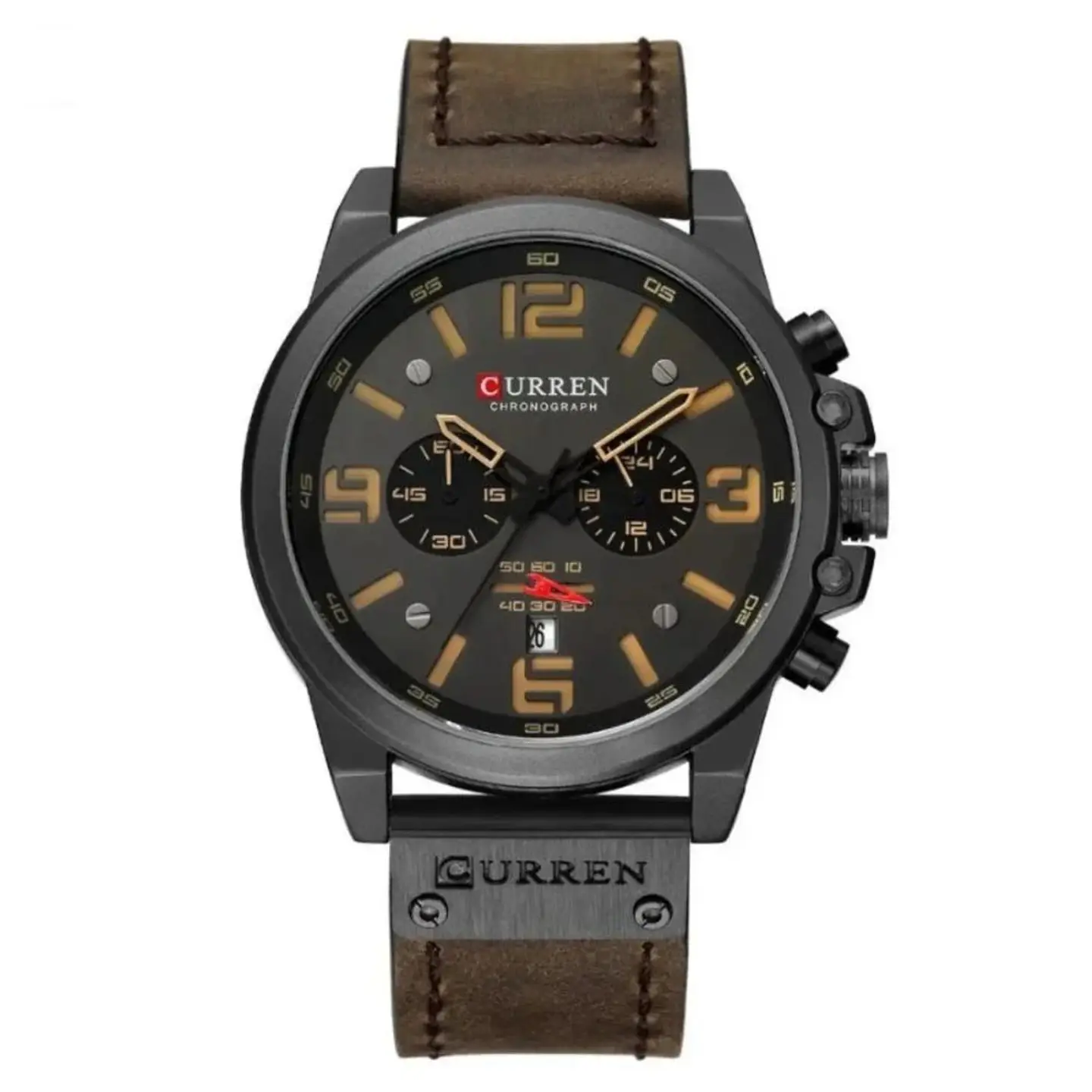 Reloj Analogo Curren KREC080102 para Hombre en Cuero Color Marrón - Negro 1