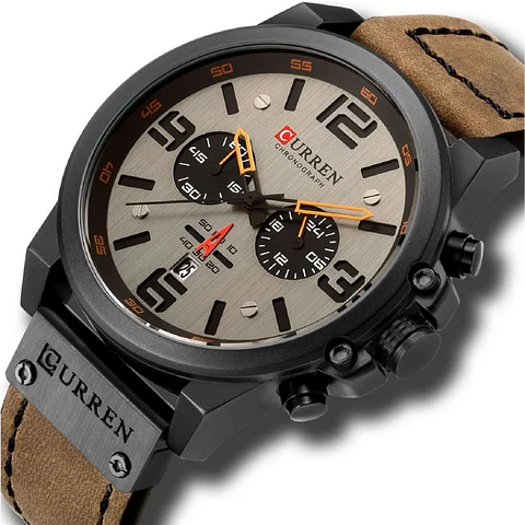 Reloj Analogo Curren KREC160123 para Hombre en Cuero Color Negro - Marron