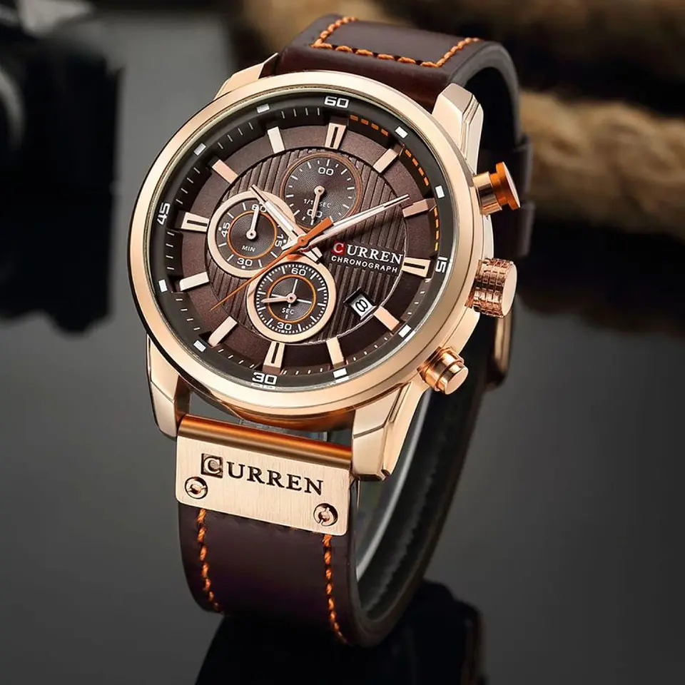 Reloj Analogo Curren KREB942001 para Hombre en Cuero Color Marrón - Dorado 4