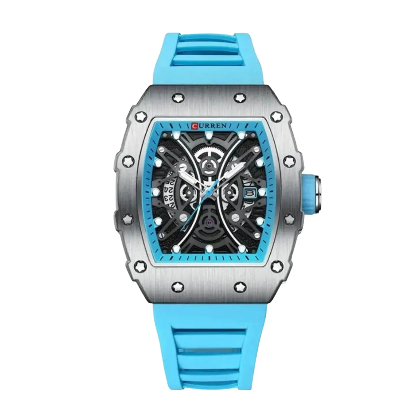 Reloj Analogo Curren KRED8001 para Hombre en Silicona Color Celeste - Plateado 1