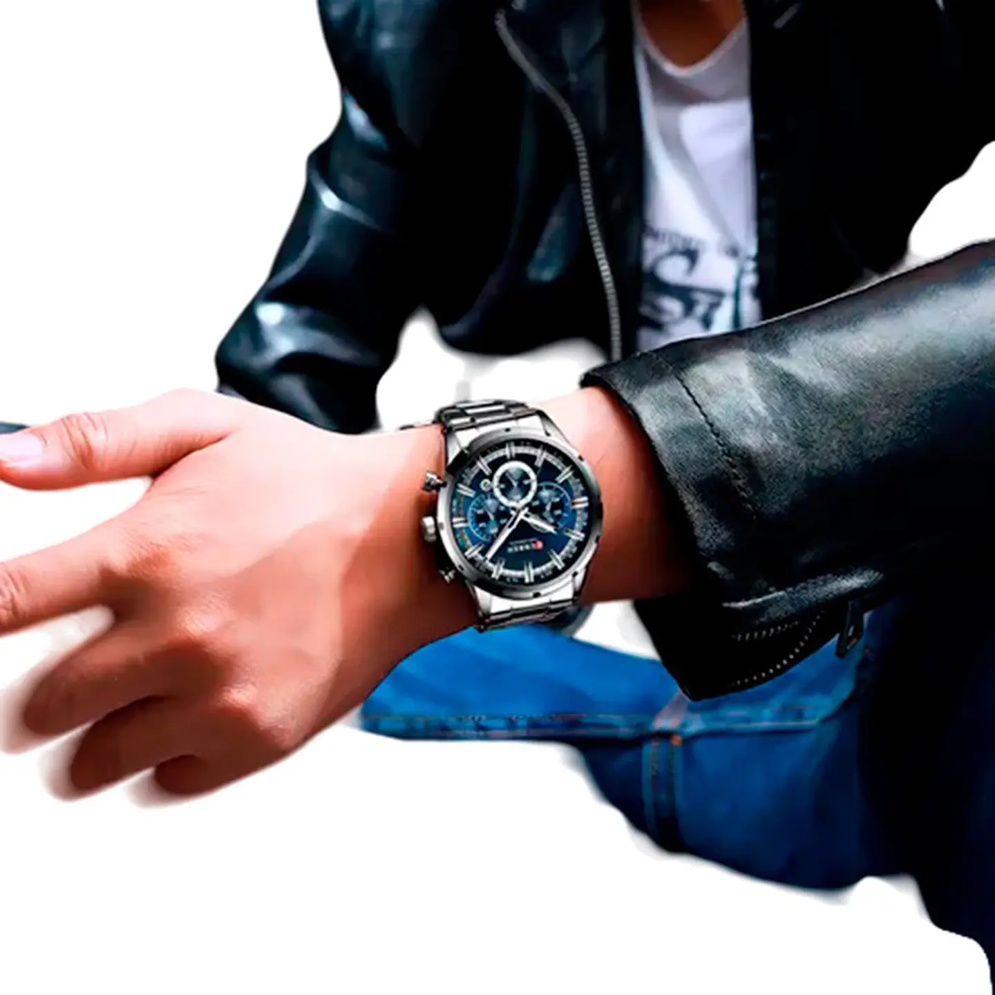 Reloj Analogo Curren KREB491903 8274 para Hombre en Acero Color Plateado y Azul 6