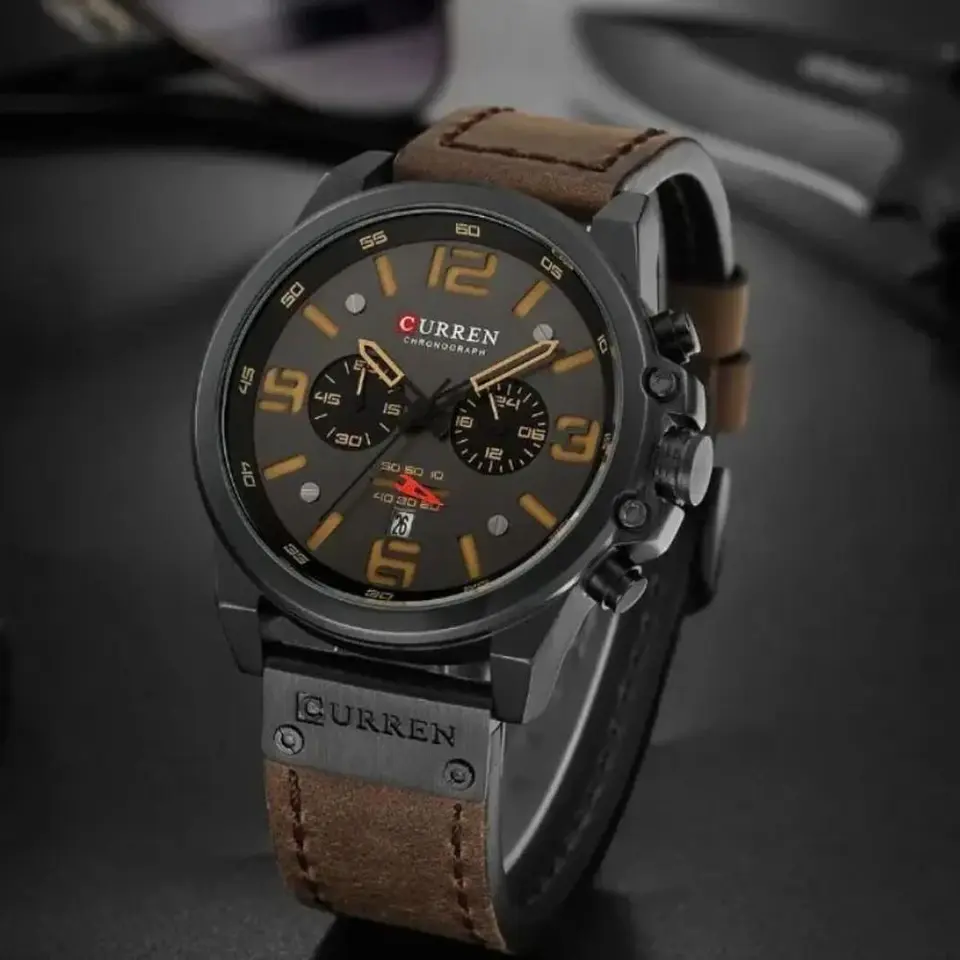Reloj Analogo Curren KREC080102 para Hombre en Cuero Color Marrón - Negro 4