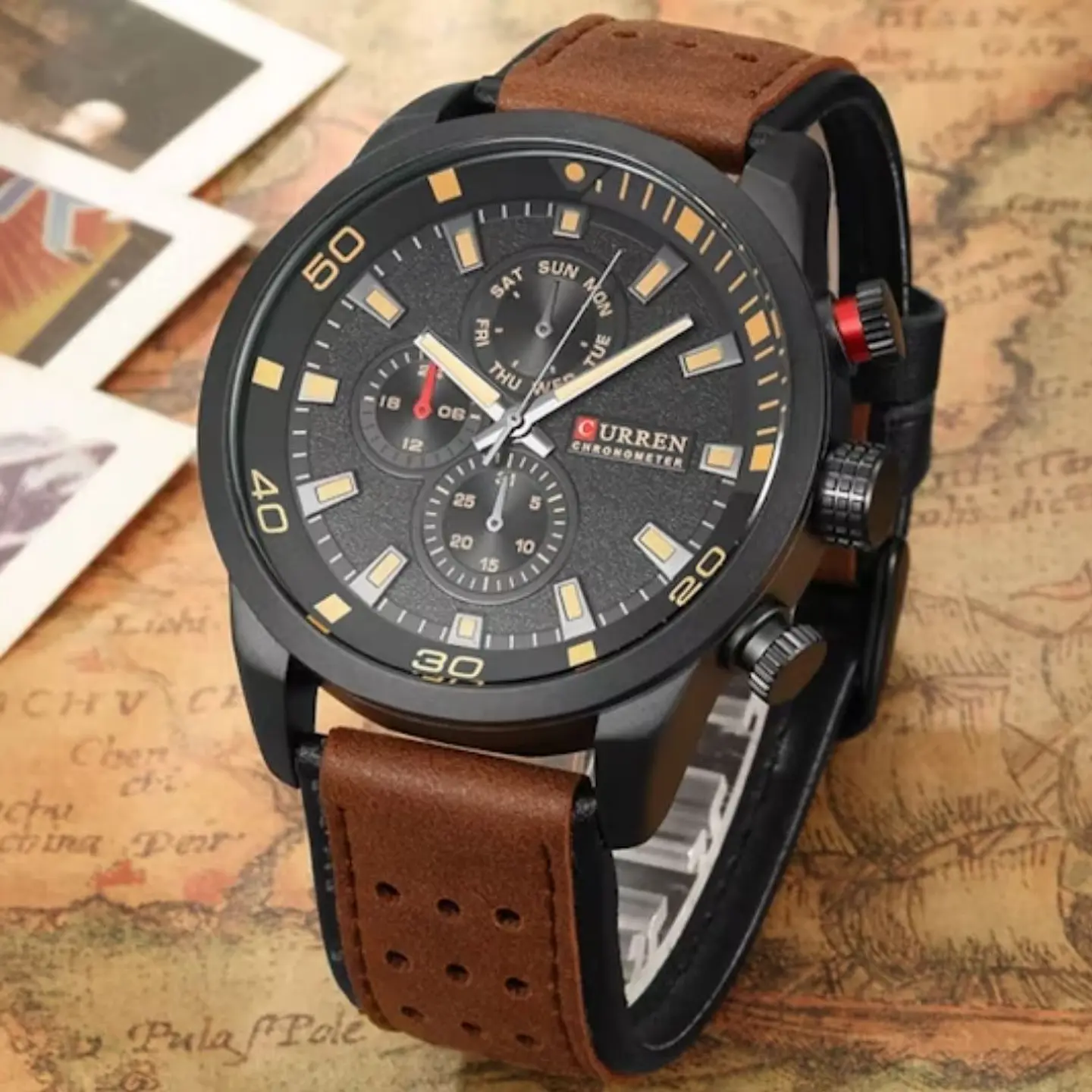 Reloj Analogo Curren KREB110128 para Hombre en Cuero Color Café - Negro 5