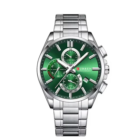 Reloj Analogo Curren KREE2902 para Hombre en Acero Color Plateado - Verde