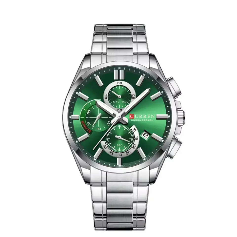 Reloj Analogo Curren KREE2902 para Hombre en Acero Color Plateado - Verde 1