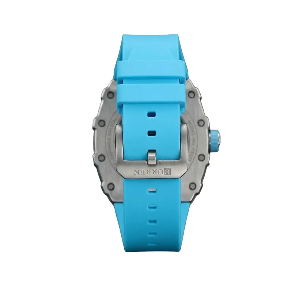 Reloj Analogo Curren KRED8001 para Hombre en Silicona Color Celeste - Plateado 2